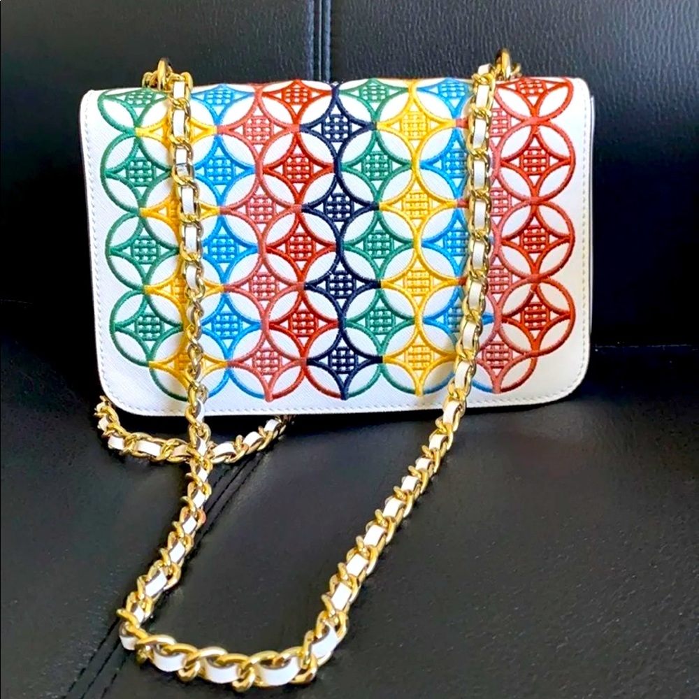 Tory Burch Robinson embroidered White crossbody shoulder bag